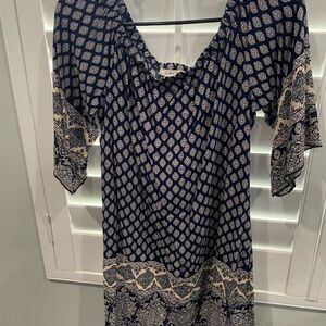 Navy and Cream Patterned Dress